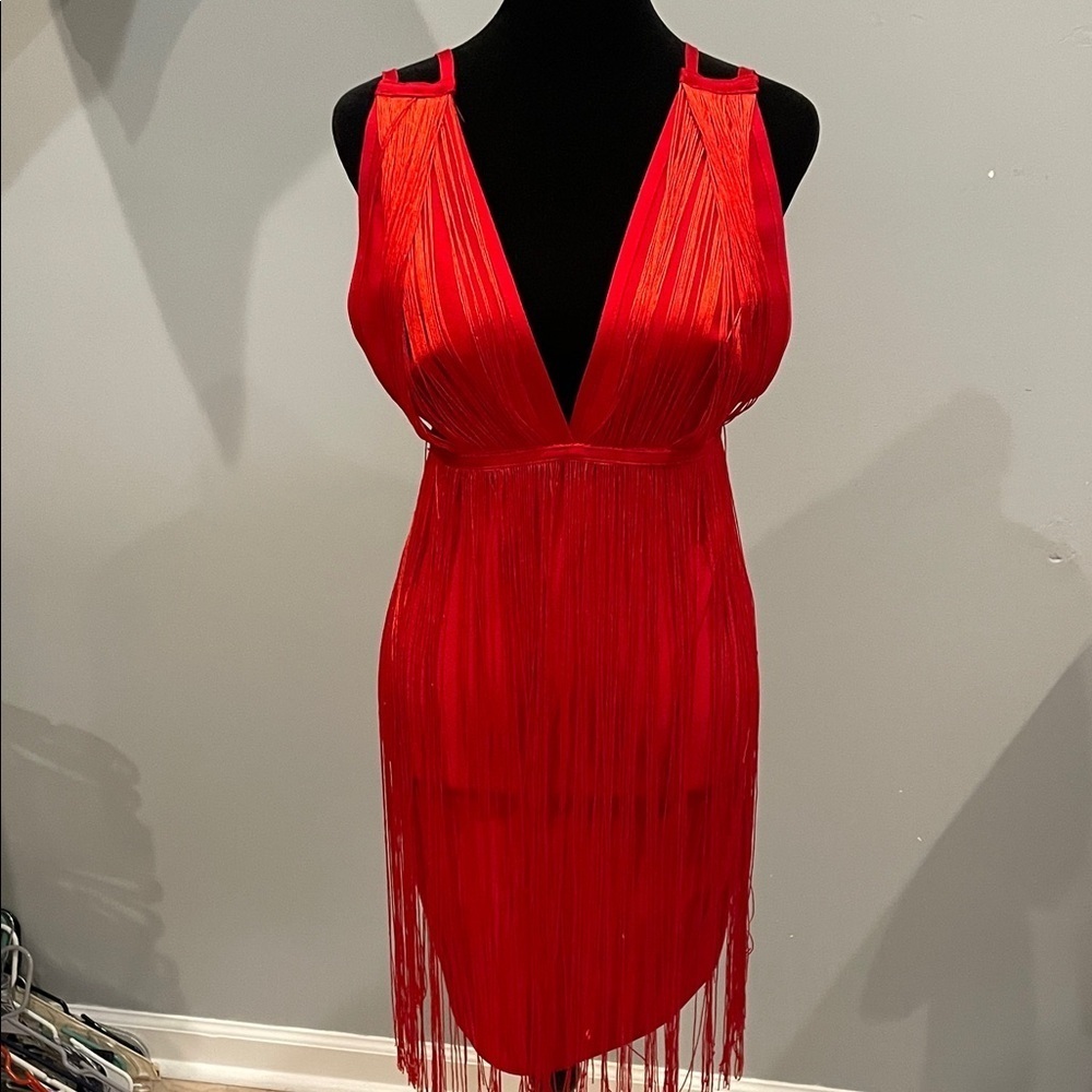 Red Backless Fringe Cocktail Dress - Sleek Evening Look